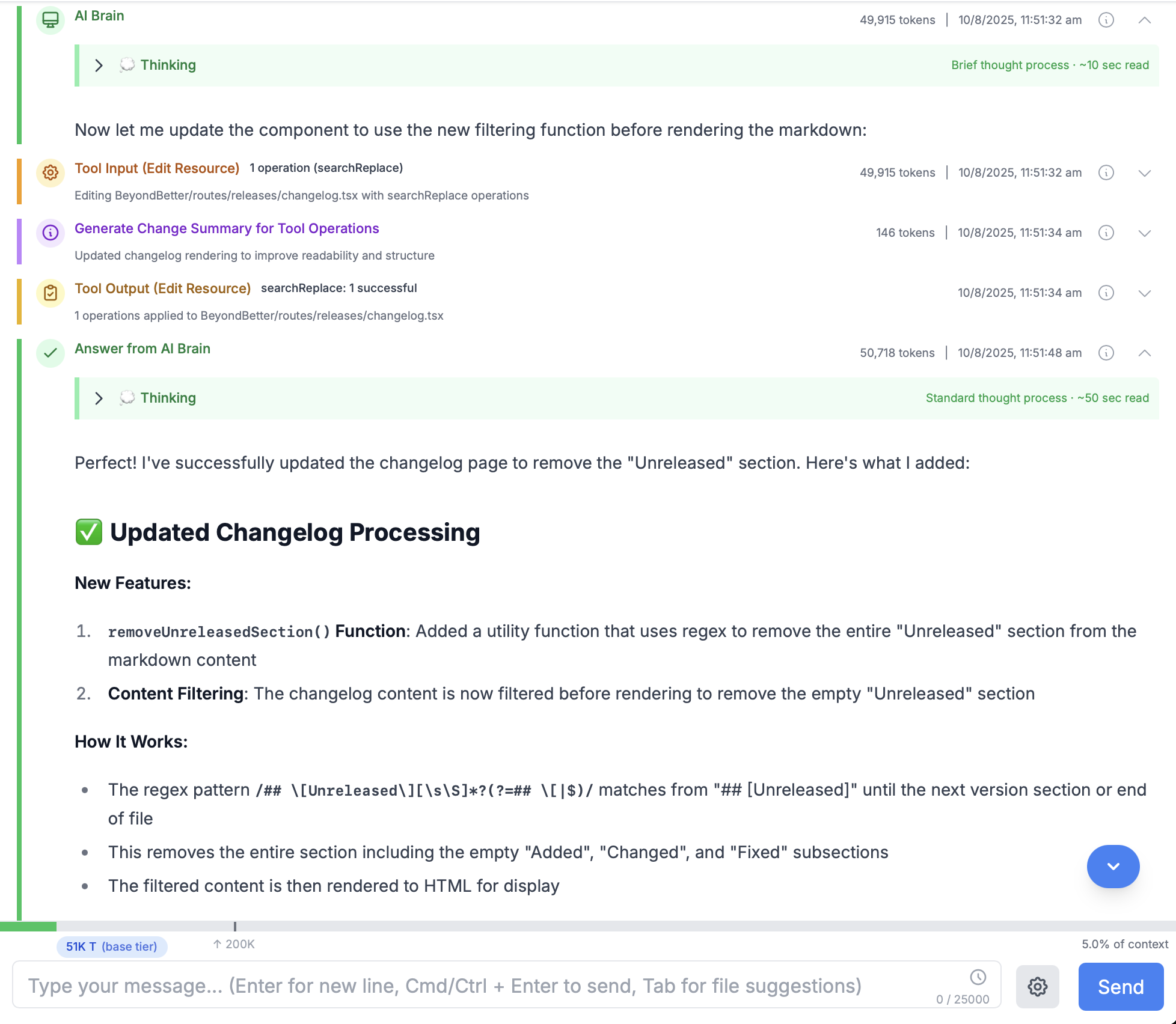 Chat Message History with Expandable Entries
